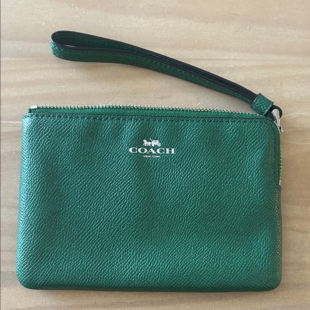 Coach Emerald Green Leather Wristlet